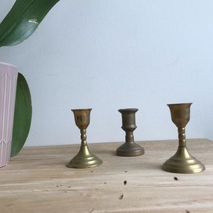 3 Short Brass Candlesticks